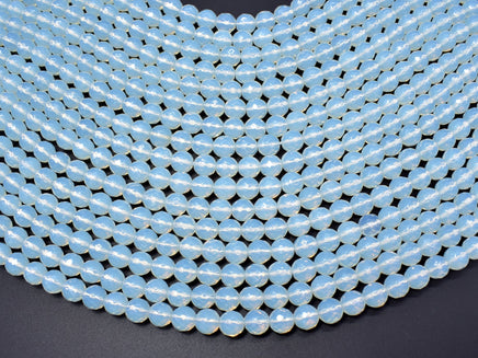 White Opalite Beads, Faceted Round, 8mm(7.8mm), 14.5 Inch-RainbowBeads