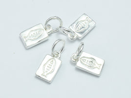 2pcs 925 Sterling Silver Charms, Fish Carving Charms, 8x5.5mm Rectangle-RainbowBeads