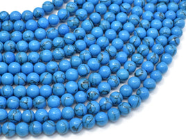 Howlite Turquoise Beads, Blue, 6mm Round Beads-RainbowBeads