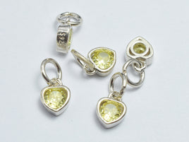 2pcs 925 Sterling Silver Yellow Cubic Zirconia Heart Charm, 5.8x7.5mm-RainbowBeads