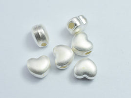 2pcs Matte 925 Sterling Silver 7.6x7mm Heart Beads-RainbowBeads