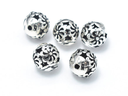 2pcs 925 Sterling Silver Beads-Antique Silver, 8mm Round Beads, Spacer Beads, Hole 1mm-RainbowBeads