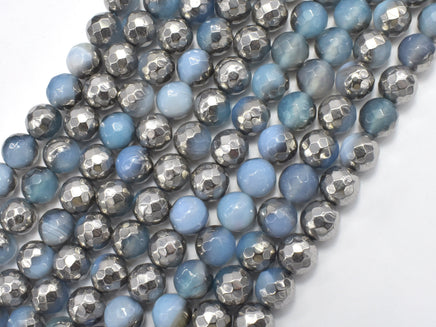 Mystic Coated Banded Agate - Blue & Silver, 8mm, Faceted-RainbowBeads