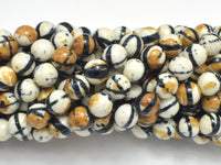 Rain Flower Stone, Creamy White, Black, 8mm Round Beads-RainbowBeads