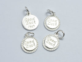 2pcs 925 Sterling Silver Coin Charm, "Good Luck" Charm, 10mm-RainbowBeads