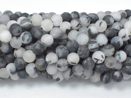 Matte Black Rutilated Quartz Beads, 6mm (6.5mm) Round-RainbowBeads