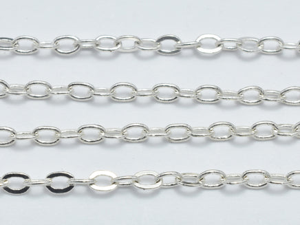 3m (9.9feet) Silver Plated Oval Chain, Brass Oval Chain, Jewelry Chain, 1.8x2.6mm-RainbowBeads