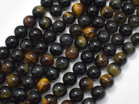 Blue / Yellow Tiger Eye, 8 mm Round Beads, 15.5 Inch-RainbowBeads