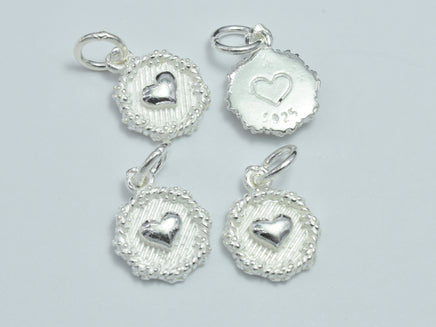 2pcs 925 Sterling Silver Charms, Heart Charms, 10.8mm Coin-RainbowBeads