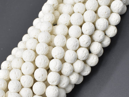 White Lava Beads, 8mm Round Beads, 14.5 Inch-RainbowBeads