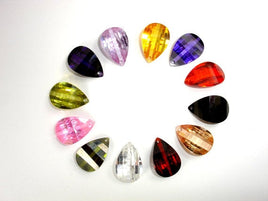 CZ beads, 12x18mm Faceted Wedged Drop-RainbowBeads