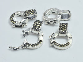 1pc 925 Sterling Silver Marcasite Clasp, 10.5mm Round, Loop Hole 4x3mm-RainbowBeads