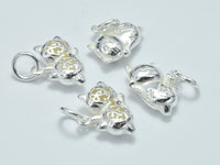 1pc 925 Sterling Silver Charms, Beckoning Cat Charms, Lucky Cat Charms, Maneki Neko Pendant, 14x12mm-RainbowBeads