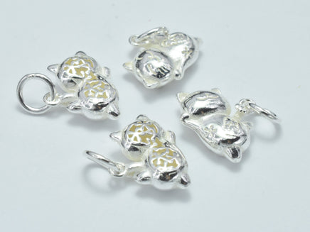 1pc 925 Sterling Silver Charms, Beckoning Cat Charms, Lucky Cat Charms, Maneki Neko Pendant, 14x12mm-RainbowBeads
