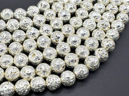 Lava-Silver Plated, 10mm (10.5mm) Round Beads-RainbowBeads