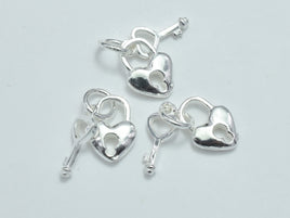 2sets 925 Sterling Silver Charms, Key and Heart Lock Charms, Heart 8x11mm, Key 15x5mm-RainbowBeads