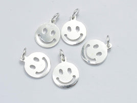 4pcs 925 Sterling Silver Charm, Smiling Face Charms, Smiley Charms, 8mm Coin-RainbowBeads