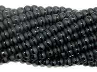 Matte Black Onyx Beads, 6mm Round Beads-with polished line-RainbowBeads