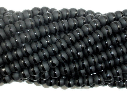 Matte Black Onyx Beads, 6mm Round Beads-with polished line-RainbowBeads