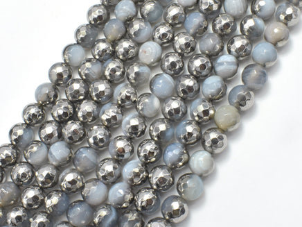Mystic Coated Banded Agate - Gray & Silver, 8mm, Faceted-RainbowBeads