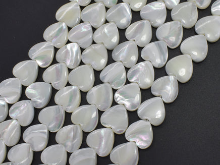Mother of Pearl, MOP, White, 12mm Heart-RainbowBeads