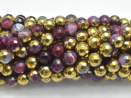 Mystic Coated Banded Agate - Fuchsia & Gold, 8mm, Faceted-RainbowBeads
