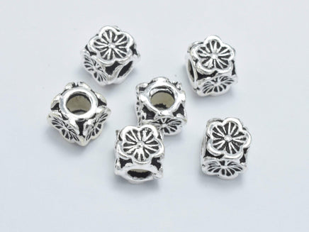 2pcs 925 Sterling Silver Beads-Antique Silver, 5.8x5.8mm Cube Beads, Flower Beads-RainbowBeads