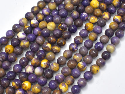 Rain Flower Stone, Purple, Yellow, 6mm Round Beads-RainbowBeads