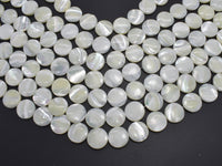 Mother of Pearl, MOP, White, 15mm Coin-RainbowBeads