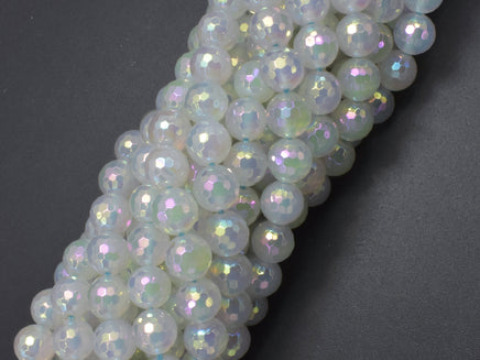 Mystic Coated Agate-White, 8mm Faceted Round-RainbowBeads