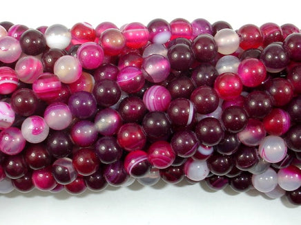 Banded Agate Beads, Fuchsia Agate, 6mm(6.3mm) Round-RainbowBeads