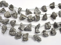 Raw Druzy Quartz Geode - Coated Silver, Approx. 15x18mm Nugget-RainbowBeads