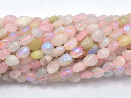 Mystic Coated Beryl, Aquamarine, Morganite, Heliodor, AB Coated, 6x8 Nugget-RainbowBeads