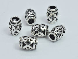 4pcs 925 Sterling Silver Beads-Antique Silver, 5x7mm, Filigree Drum Beads, Big Hole Beads, Spacer Beads, Hole 2.4mm-RainbowBeads