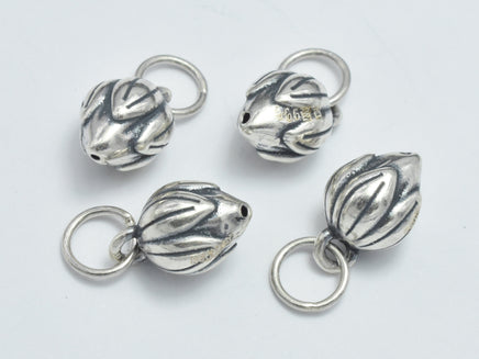 4pcs 925 Sterling Silver Charms - Antique Silver, Lotus Bud, Flower Bud Charms, 8x6.5mm-RainbowBeads