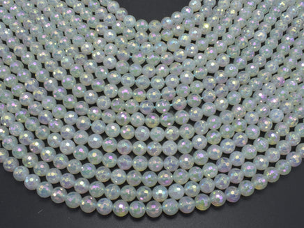 Mystic Coated Agate-White, 8mm Faceted Round-RainbowBeads