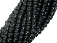 Matte Black Onyx Beads, 6mm Round Beads-with polished line-RainbowBeads