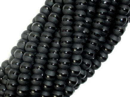 Matte Black Onyx Beads, 6mm Round Beads-with polished line-RainbowBeads