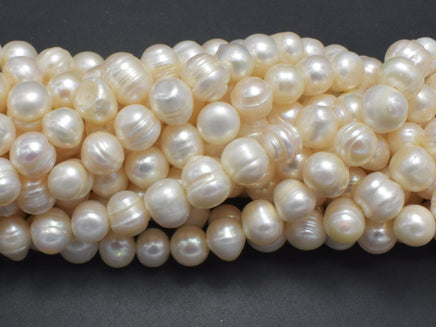 Fresh Water Pearl Beads-White, 8.5-10mm Potato Beads, 13.5 Inch-RainbowBeads