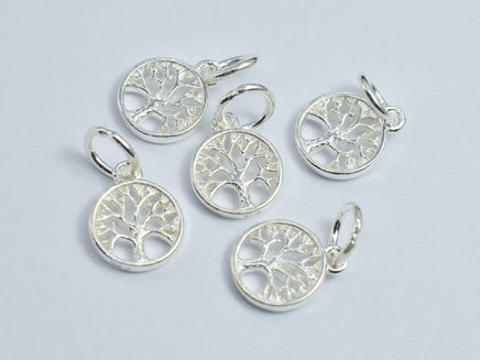 4pcs 925 Sterling Silver Coin Charms, Tree Charms, 8mm-RainbowBeads