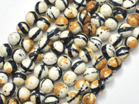 Rain Flower Stone, Creamy White, Black, 8mm Round Beads-RainbowBeads