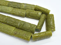 Jade Beads, 19x36mm, Flat Tube, Caved Jade-RainbowBeads