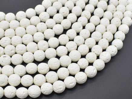 White Lava Beads, 8mm Round Beads, 14.5 Inch-RainbowBeads