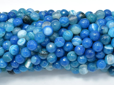 Banded Agate Beads, Striped Agate, Blue, 6mm Faceted Round-RainbowBeads