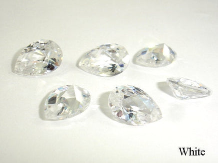 CZ beads, Faceted Pear, Pointed Back, 7x10mm-RainbowBeads