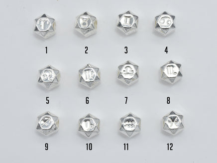 1pc 925 Sterling Silver Astrology Sign Beads, 7.8mm, Hexagon Beads, Zodiac Sign Beads, Big Hole 2.8mm-RainbowBeads