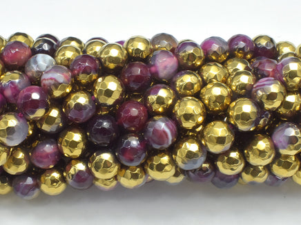 Mystic Coated Banded Agate - Fuchsia & Gold, 6mm, Faceted-RainbowBeads