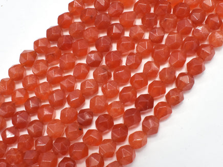 Jade - Orange Red, 8mm Faceted Star Cut Round, 15 Inch-RainbowBeads