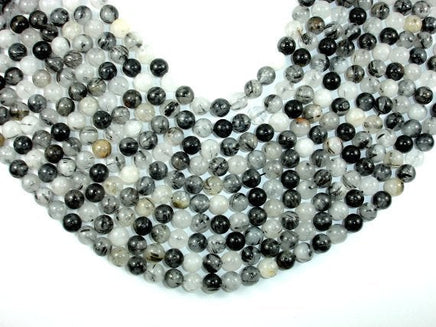 Black Rutilated Quartz Beads, 8mm Round Beads-RainbowBeads