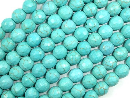 Turquoise Howlite, 8mm (7.5 mm) Faceted Round Beads-RainbowBeads